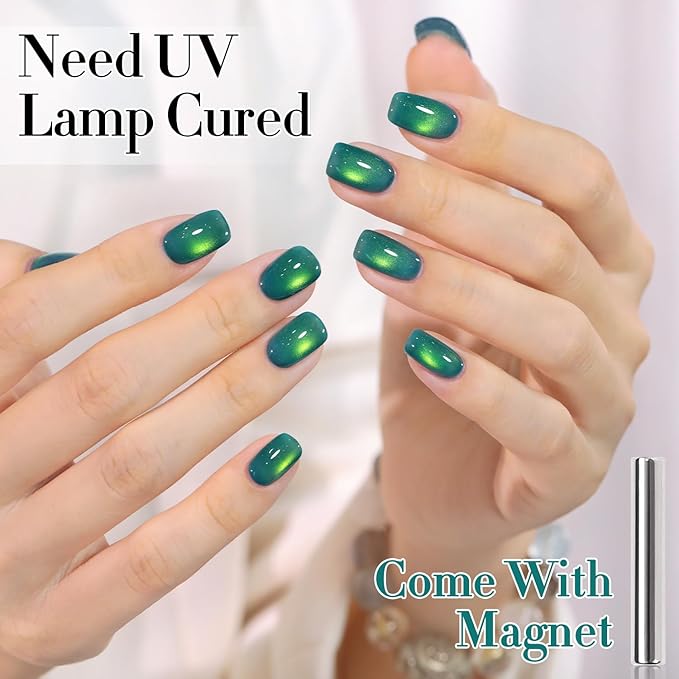 Double Rhythm 15ML Jelly Glass Cat Eye Gel Polish with Magnet Holographic Glitter Shimmer Translucent Sheer Color Salon Soak Off Magnetic Nail at Home (Mint Blue-MC1306)