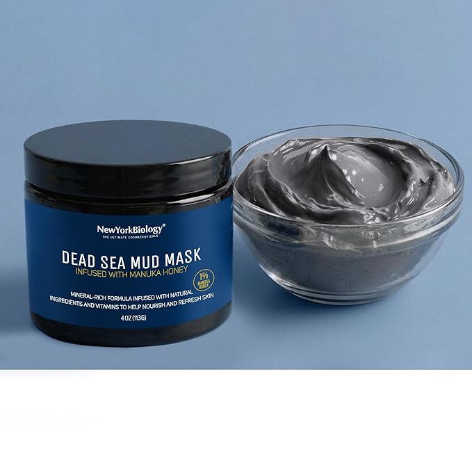 New York Biology Dead Sea Mud Mask for Face and Body | with Manuka Honey | Spa Quality Pore Refiner for Oily Skin | Natural Skincare for Women & Men | Tighten Skin for A Healthier Complexion | 4 oz