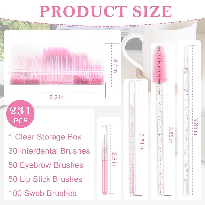 230 Pcs Brow Lamination Supplies with Plastic Box Crystal Pink Micro Eyebrow Brush Spoolies Disposable Lip Applicators Eyelash Brush Mascara Wands Micro Swabs Brow Lamination Kit for DIY Eyelash Lift