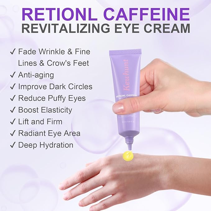 Caffeine Retinol Eye Cream, Anti Wrinkles Firming Under Eye Cream with Peptide, Collagen, Niacinamide for Dark Circles, Puffiness, Radiant Skin, Hydrating Skincare 1.01fl.oz