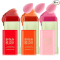 3 Colors Blush Stick with Makeup Sponges,Matte Solid Cream Blush,Multi-Use Blush Stick for Cheeks,Lips and Eye,High Pigmented Makeup Sticks Set A