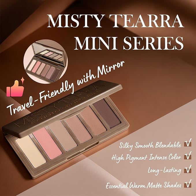6 Colors Matte Eyeshadow Palette, Neutral Nude Eye Shadows with Mirror, Mini Travel Size Blendable Powder Shades, Highly Pigmented Long Lasting Makeup Palette for Daily Use