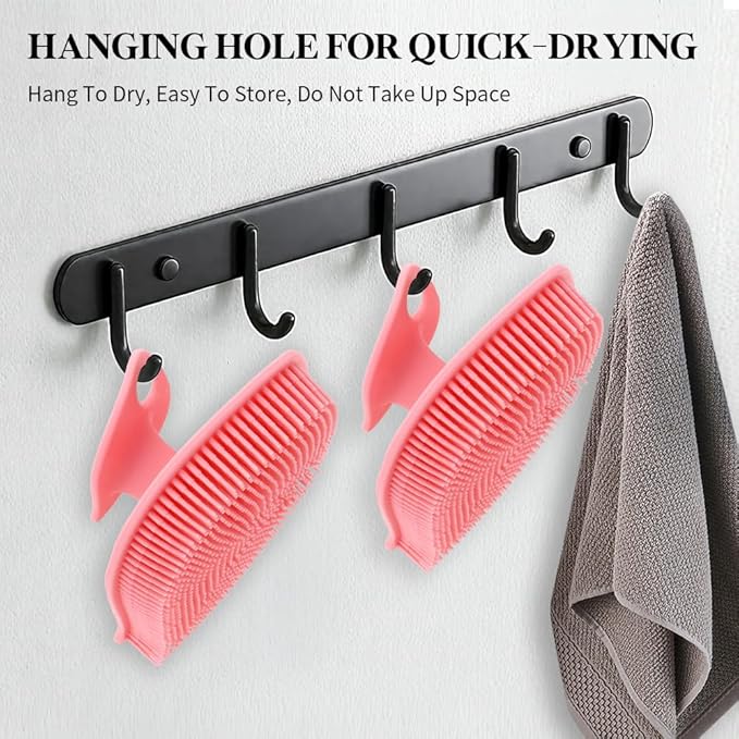 2 Pack Silicone Body Scrubber, Soft Silicone Loofah, Gentle Exfoliating Body Scrubber for Sensitive Skin, Leaf Shaped Shower Scrubbers, Silicone Scrubbers Body Brush for Women Men (Pink)