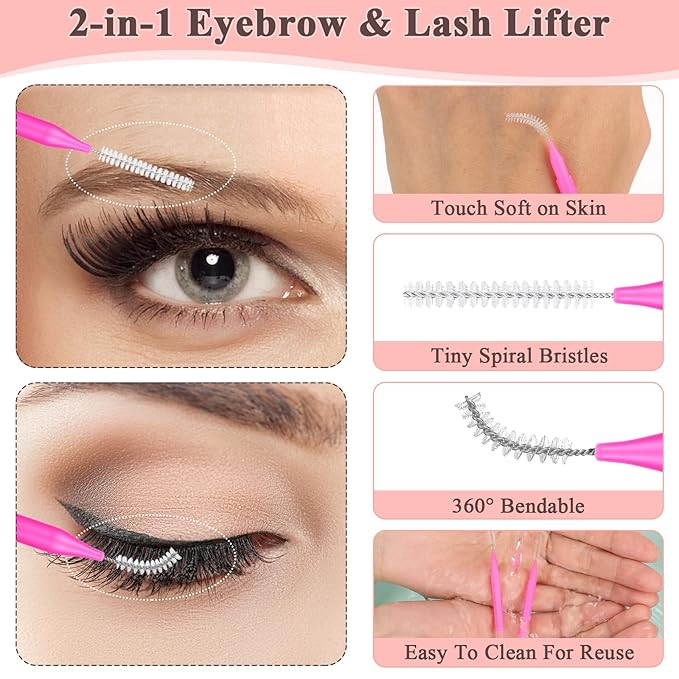 MAPVOLUT 120 Pcs Micro EyeBrow Lash Brush with Cap - Professional Beauty Mini Spoolies for Makeup, Brow Lamination and Travel - Perfect for Makeup Artists/Starters, Beauty Lovers, and Gifting (Rose)