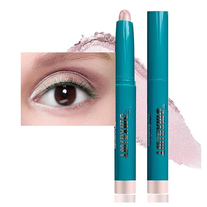 Eyeshadow Stick, Cream Shimmer Glitter Eye Brightener Stick Waterproof Long Lasting Smooth Eyeliner Pencil Highlighter Makeup, Natural Soft Pink #01