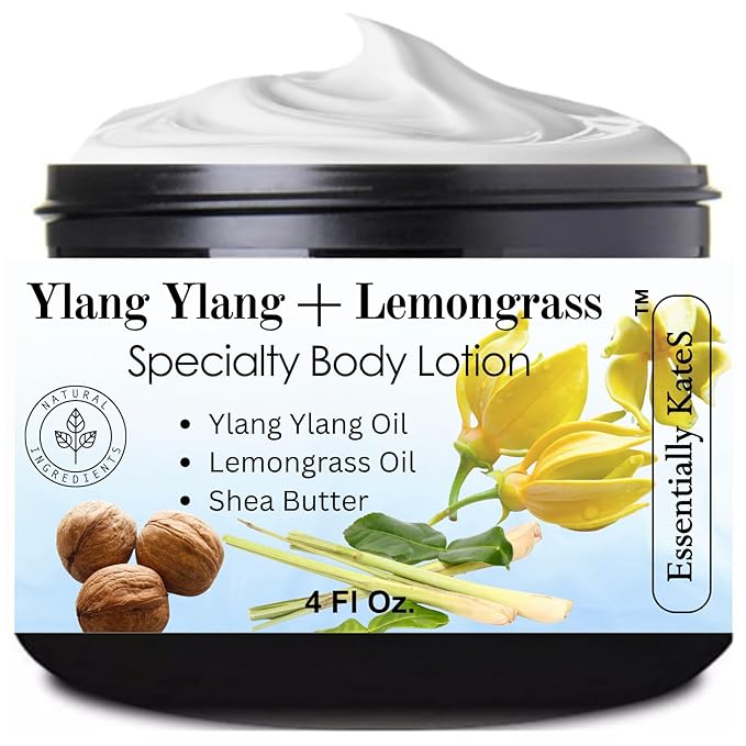 Essentially KateS Ylang Ylang + Lemongrass Specialty Cream Lotion 4 Fl Oz - enriched with Shea Butter and Ceramide 1, 3, and 6II - Combines intensive hydration with a revitalizing aromatic experience