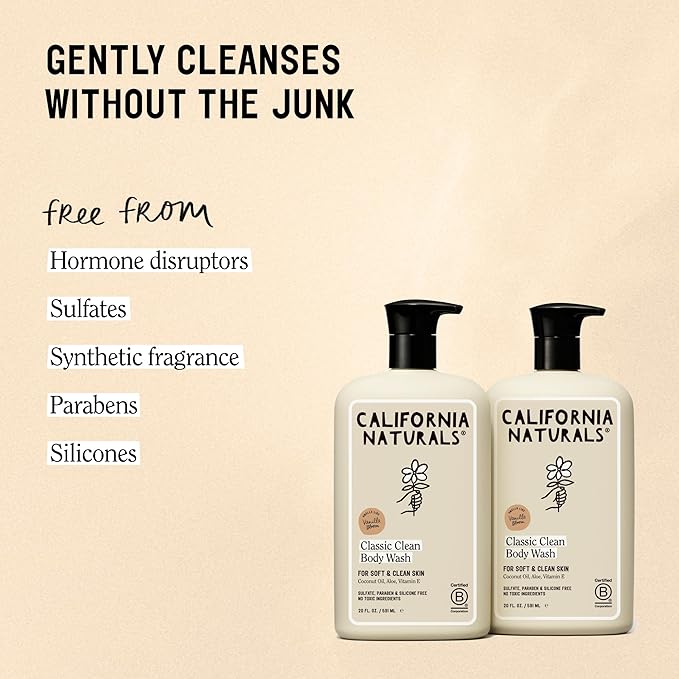 California Naturals Classic Clean Vanilla Bloom Body Wash 2-Pack, Coconut Oil, Shea Butter & Aloe, Naturally Scented, Sulfate, Paraben & Silicone Free, 20 oz