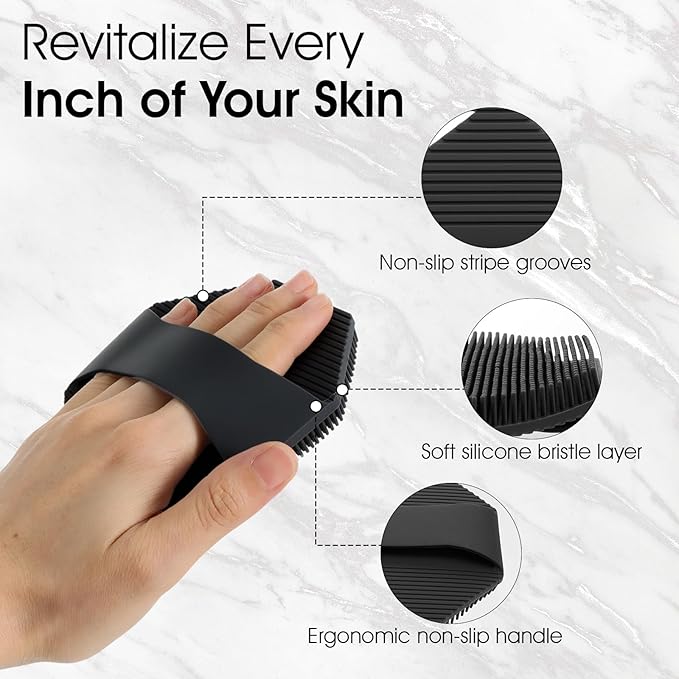 Ouligay 2 Pack Body Scrubber Silicone Shower Scrubber Exfoliator Bath Scrubbers for Sensitive Skin Cleaning Sud Scrub Silicone Loofah Body Scrubbers with Anti Slippery Handle for Men & Women