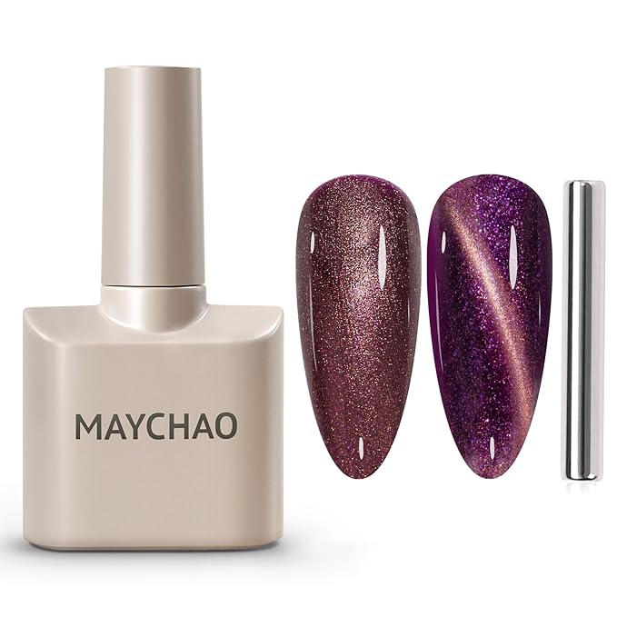 MAYCHAO 15ML Cat Eye Gel Nail Polish 1Pc Purple Shimmer Gel Polish with Magnet Soak off Holographic Magnetic Nail Polish for Nail Art Manicure Salon DIY at Home, 0.5 OZ