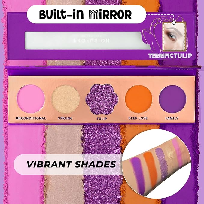 Profusion Cosmetics 5-Shade Mini Eyeshadow Palette - Highly Pigmented with Matte & Shimmer Finishes, Blendable Travel-Friendly Kit, Vegan & Cruelty-Free Makeup (Terrific Tulip)