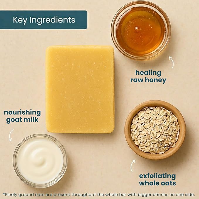 Honey Oatmeal Soap Bar (3 Pack) - Goat Milk Soap for Men, Women & Kids - Natural, Handmade w/Real Milk - Dry, Sensitive Skin, Hands/Body - Premium, Gentle, No Dyes - (Large, 5oz)