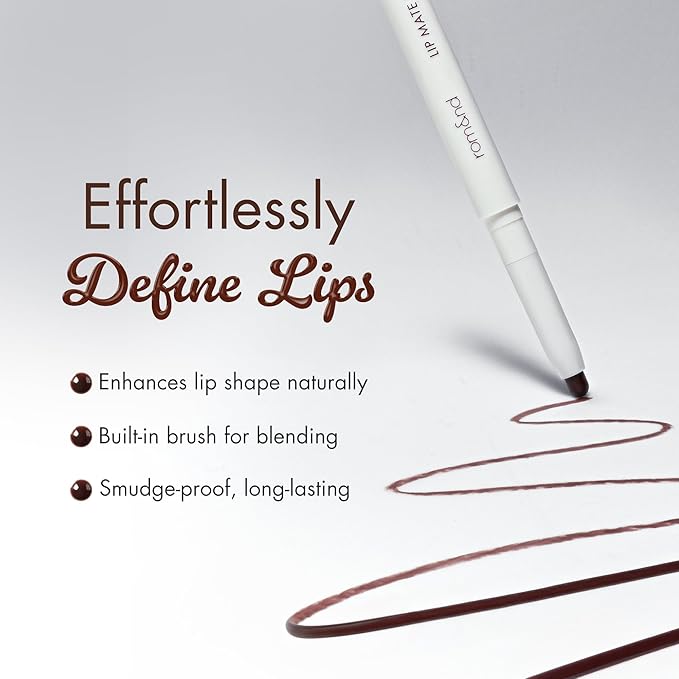 rom&nd LIP MATE PENCIL 08 Bitter Mocha | Precision Lip Liner for Natural Overlining & Contouring | Semi-Matte, Smudge-Proof, Built-in Blending Brush