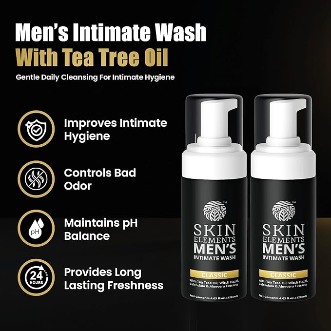 Skin Elements Intimate Wash for Men with Tea Tree Oil | pH Balanced Foaming Hygiene Wash | Control Bad Odor & Unwanted Sweat | Refreshes Intimate Area | 240 ml | Pack of 2
