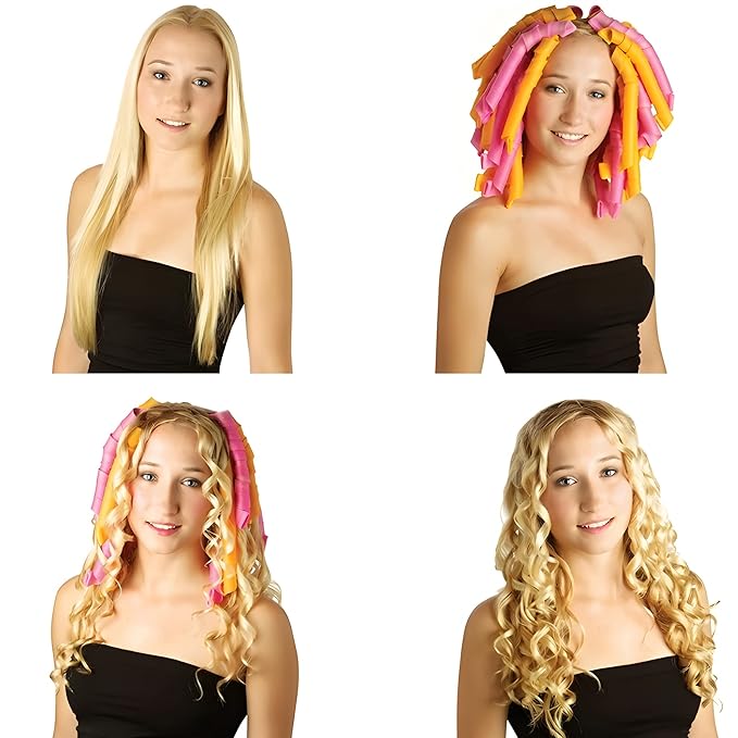 50 Pcs Heatless Spiral Hair Curlers 22inch Magic No Heat Hair Curls For Long Hair 6Pcs Styling Hooks DIY Hair Rollers Set（black）
