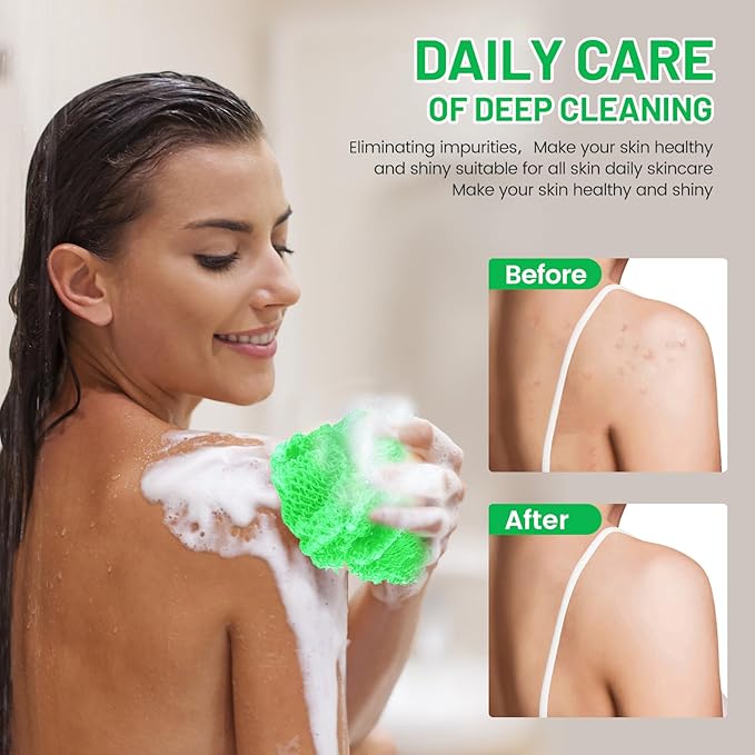 ZOCY African Net Sponge, Authentic Exfoliating Body Scrubber for Bath and Shower, Multiple Textures with Gentle Deep Exfoliating and Rich Lather for All Skins (Green)