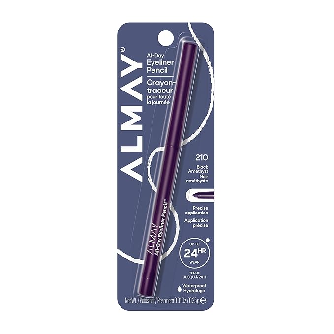 Almay All-Day Eyeliner Pencil, Hypoallergenic, Cruelty-Free, Oil-Free, Fragrance-Free, Ophthalmologist Tested, Long Wearing and Water Resistant (Packaging May Vary), Black Amethyst, 0.01 oz