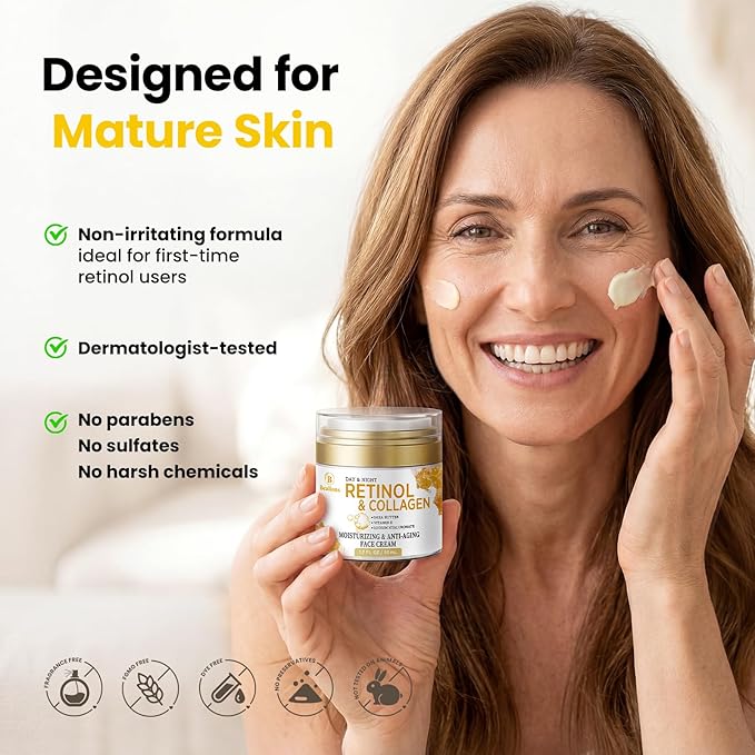 Retinol Cream for Face Anti Aging: Wrinkle Cream for Face Neck with Collagen Hyaluronic Acid - Night Moisturizer for Men Women - Facial Skin Care Gift for Women Wife Mother