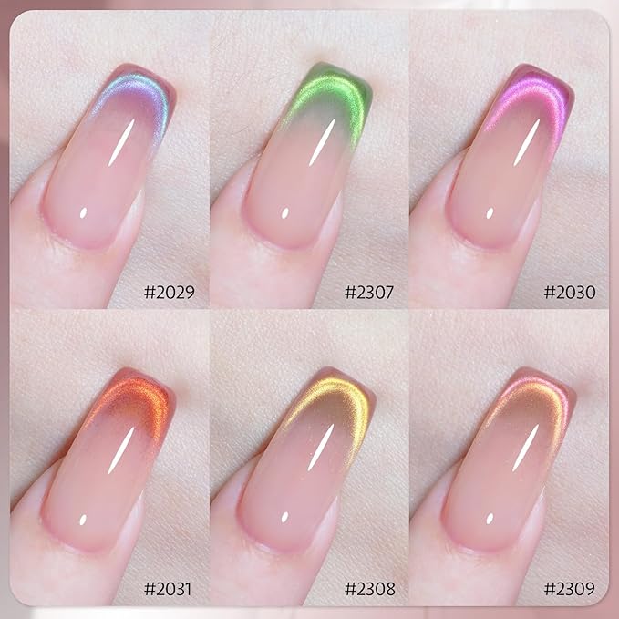 GAOY Cat Eye Gel Nail Polish Set with Magnet for Pink Green Glitter Holographic Cat Eye, Salon Gel Manicure and Nail Art DIY at Home, Brilliant Fireworks