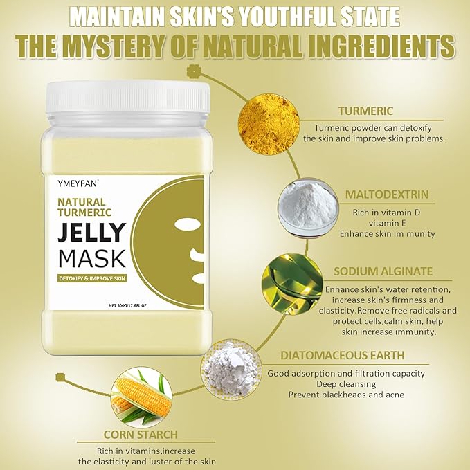 YMEYFAN Jelly Mask Powder for Facials Pro, Turmeric Controlling Oil Deep Cleansing Blackheads Removal Peel Off Gel Face Mask Skin Care, Esthetician Supplies