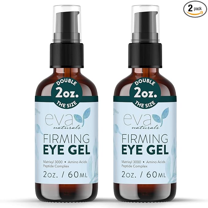 Eva Naturals Eye Gel for Dark Circles, Bags & Puffiness – Anti-Aging Serum with Peptides, Hyaluronic Acid & Botanicals – Firming Under Eye Treatment for Wrinkles, Fine Lines & Tired Skin – 2 oz 2 Pack