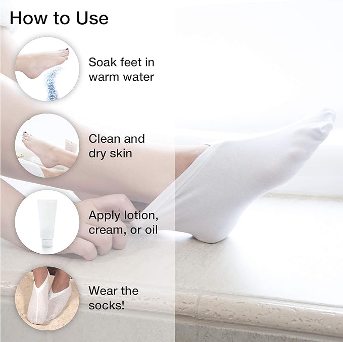 Eurow Moisturizing Cotton and Spandex Therapy Socks for Softening Dry Feet, Deep Hydration, and Spa-Like Skin Care Treatment, Perfect for Cracked Heels and Rough Skin, 2-Pair Set, White
