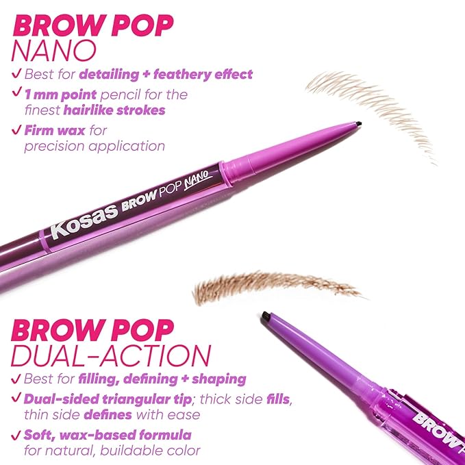 Kosas Brow Pop Eyebrow Pencil – Brow Pencil with Spoolie, Soft Brown
