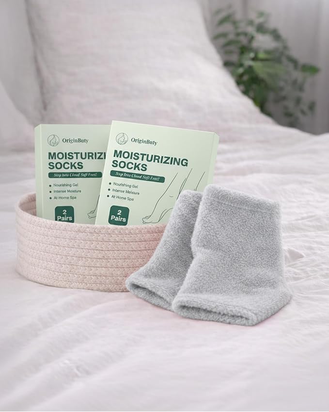 Moisturizing Socks Women, Feather Yarn Gel Socks, Foot Moisturizing Socks(Size 9-11) Deeply Hydrating for Dry, Cracked Heels, Silicone Socks for Women, Perfect Galentines Day Gifts, 1 Pair (Heel-Gray)