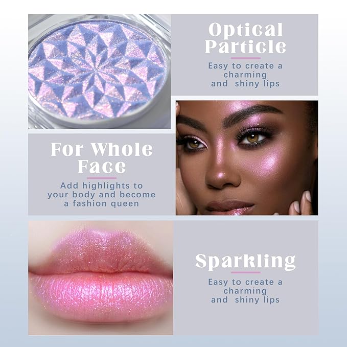 HOSAILY Chameleon Purple Blue Glitter Eyeshadow, Duochrome Color Shifting Metallic Lavender Eyeshadow, Holographic Sparkling Pink Inner Corner Iridescent Shimmer Eye Highlighter Makeup Palette 02