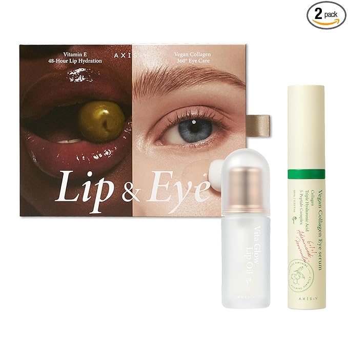 AXIS-Y Lip & Eye Set - Vita Glow Lip Oil Dreamy Olive & Vegan Collagen Eye Serum - Amazon Exclusive Korean Skin Care Kit - Limited Edition Hydra Barrier Duo for Lips & Eyes