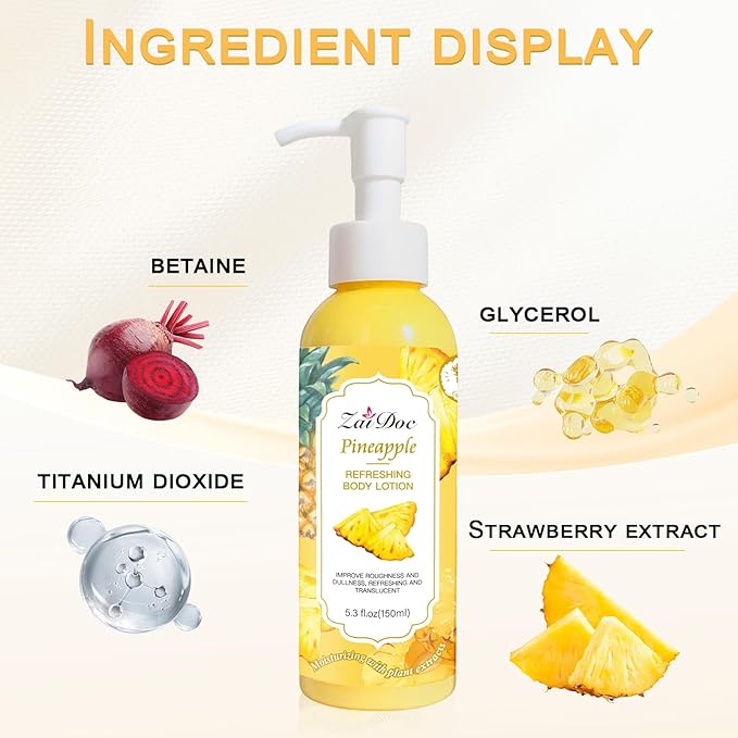 Body Lotion, 24hr Moisturizing & Deep Hydration, Absorbs Instantly Moisturizer for All Skin Types, 5.3 fl oz (1 Pack, Pineapple)
