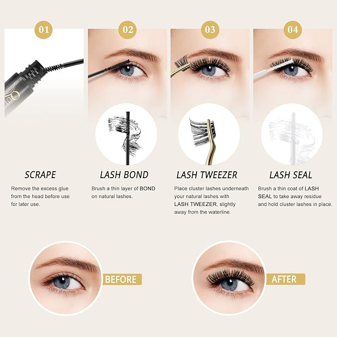 QUEWEL Cluster Lashes 144 Pcs Wide Stem Individual Lashes C/D Curl 8-16mm Length DIY Eyelash Extension False Eyelashes Natural&Mega Styles Soft for Personal Makeup Use at Home (Natural-D-MIX-144 Pcs)