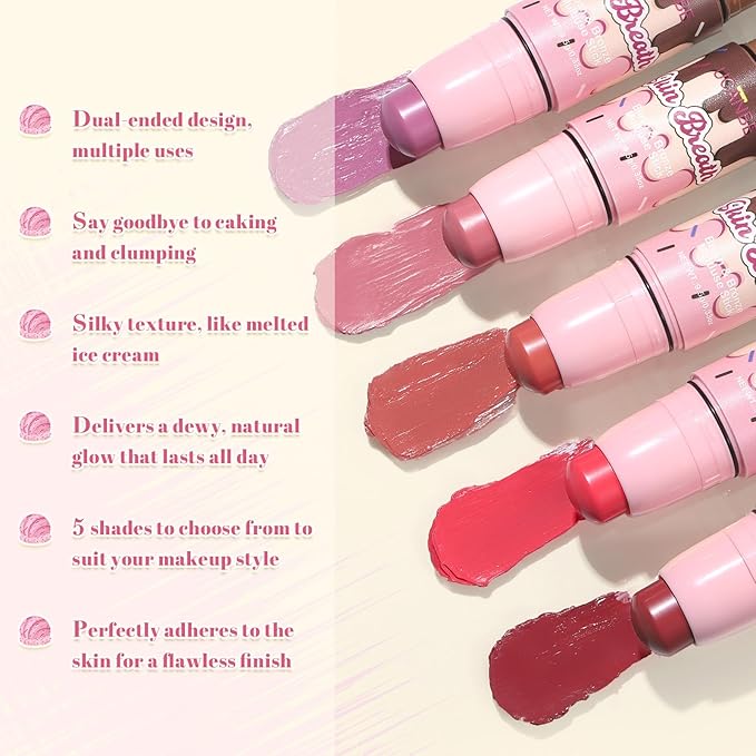 UCANBE Skin Breath Blush & Bronzer Multiuse Stick, 2-in-1 Creamy Face Cheeks Contour Makeup Stick for Natural Radiant Finish Look, Vegan & Cruelty-Free, Travel-Friendly (04 Blooming Rose)