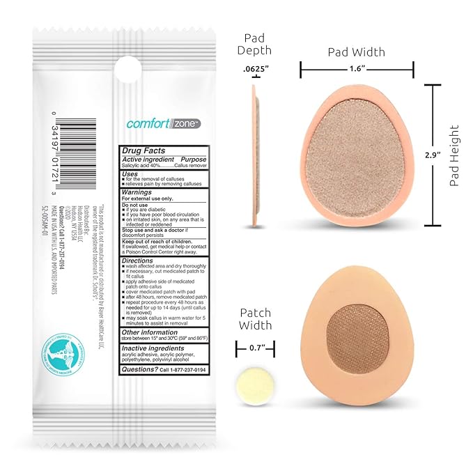 Comfort Zone Medicated Callus Patches for Feet, Effective Treatment with Salicylic Acid, 8 Medicated Patches and 12 Protective Callus Pads for Feet, 20 Piece
