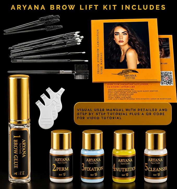 ARYANA NEW YORK Eyebrow Lamination Kit | Brow Lift Kit | At Home DIY Brow lamination | Instant Professional Lift For Fuller Eyebrows | Brow Brush And Micro Brushes Added