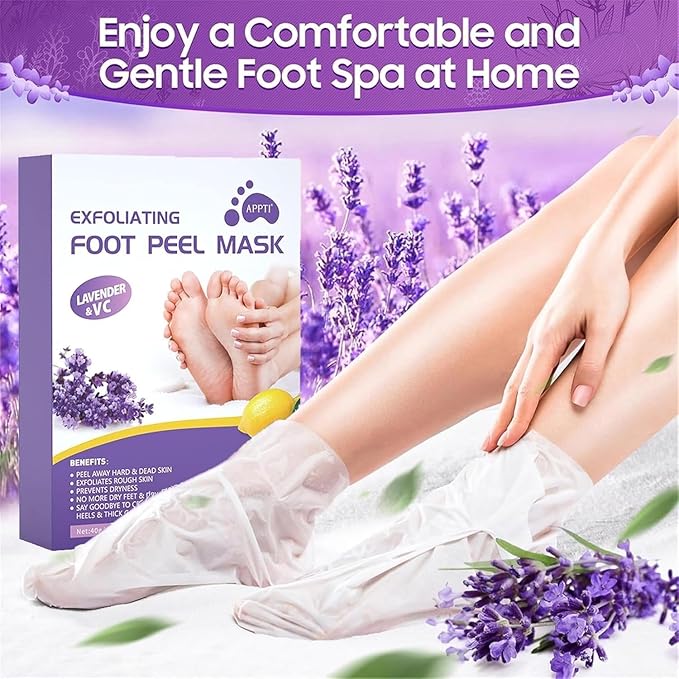 Foot Peel Mask for Women & Men | Peeling & Exfoliating Foot Mask for Dry Cracked Feet, Removes Dead Skin & Calluses, Hydrates & Smooths Cracked Heels (Standerd, Lavender)