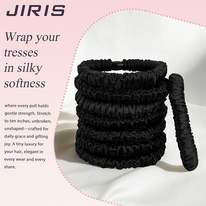 Silk Satin Hair Scrunchies for Women, 8 Pack Black - No Crease, Frizz Control & Hair Breakage Reduction, Gentle Soft Hair Ties for All Hair Types, Elastic Hair Accessories for Daily Wear & Gift