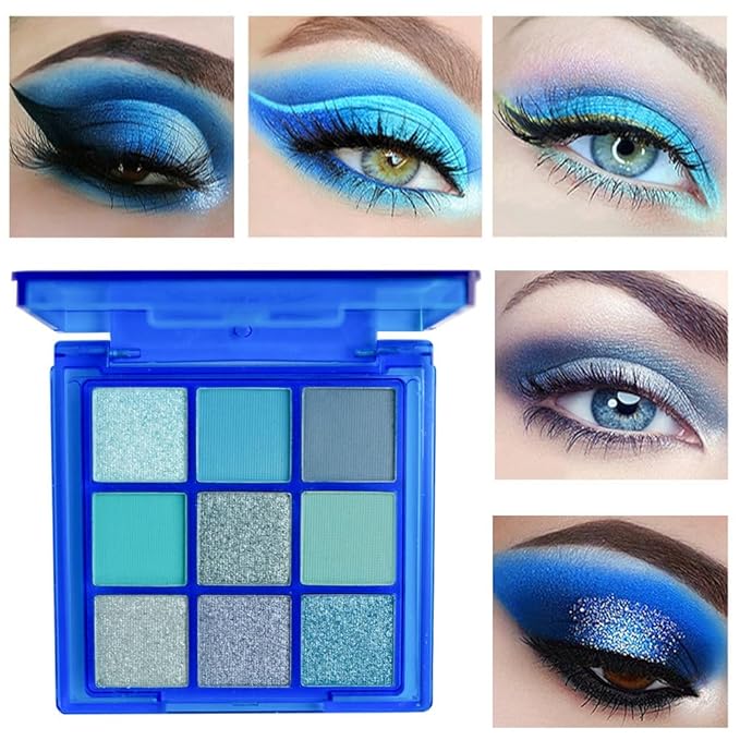 BAISEN DIARY 9 Colors Eyeshadow Palette - Blue Eyeshadow Theme, High Pigmented Blendable Matte & Glitter Shimmer Finishes, Long Lasting Eye Makeup for Christmas & Music Festivals(Blue)