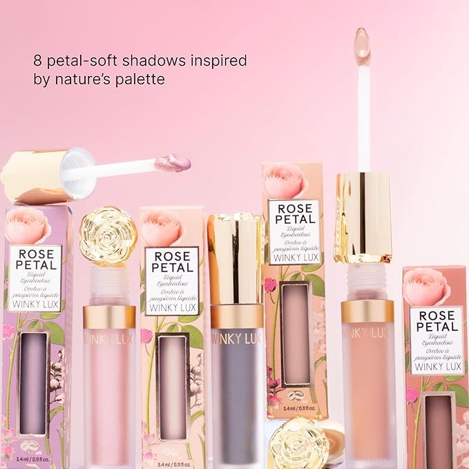 Winky Lux Rose Petal Liquid Eyeshadow, Longwear, Buildable, High-Pigment, Blendable, Crease-Proof, with Hydrating Vitamin E & Mango Seed Butter, Clean Beauty, Cruelty-Free, Vegan, Magnolia Shimmer