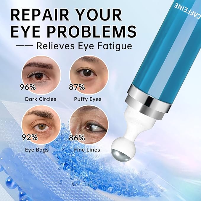 5% Caffeine Eye Cream Anti Aging, Moisturizing Cream For Puffiness & Bags Under Eyes, 2 PCS Caffeine Eye Serum With Under Eyes Roller For Wrinkles, Fine Lines & Dark Circles, Natural Skin Daily Care.