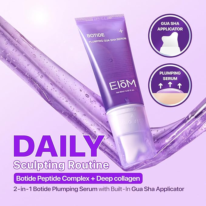Botide Plumping Serum + Built-in Ceramic Gua Sha – 2-in-1 Daily Sculpting & De-Puffing Routine 20 Types of Peptides + 8-Type Hyaluronic Acid Firming K-Beauty Serum (2.02 fl.oz)