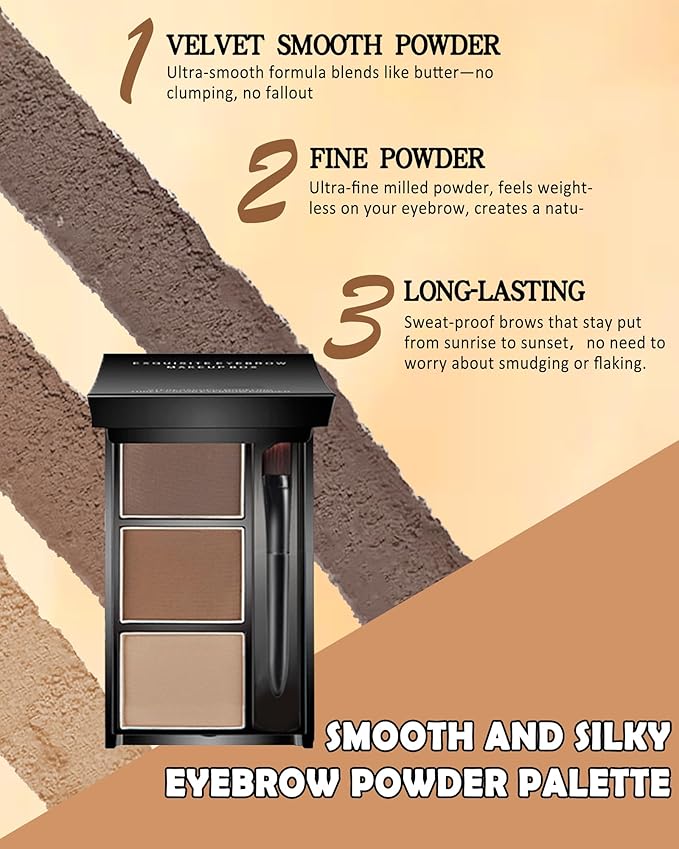 Eyebrow Powder Makeup Kit, 3 in 1 Eyebrow Kit, Brow Powder Palette Waterproof Long-Lasting, Dark & light Brown Series Brow Filler, Full Eyebrow Kit for Women, With Mirror, Brush & Razor Makeup Set 02
