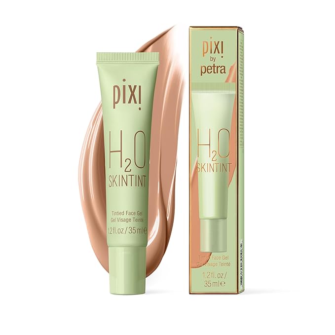 Pixi H2O SkinTint | Tinted Face Gel Moisturizer | Lightweight Hydrating Coverage with Hyaluronic Acid | Evens Skin Tone & Reduces Redness | Oil-Free Dewy Finish | Tan | 1.2 fl oz