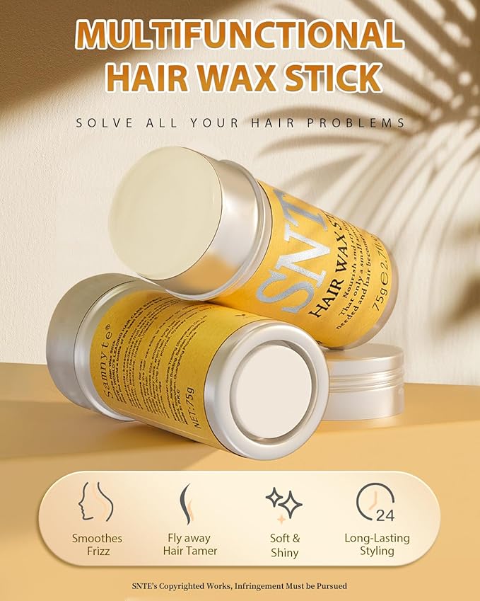 Samnyte Hair Wax Stick, 2PCS Wax Stick for Hair Slick Stick, Hair Wax for Flyaways Hair Gel Stick Non-greasy Styling Cream for Fly Away & Frizz Hair