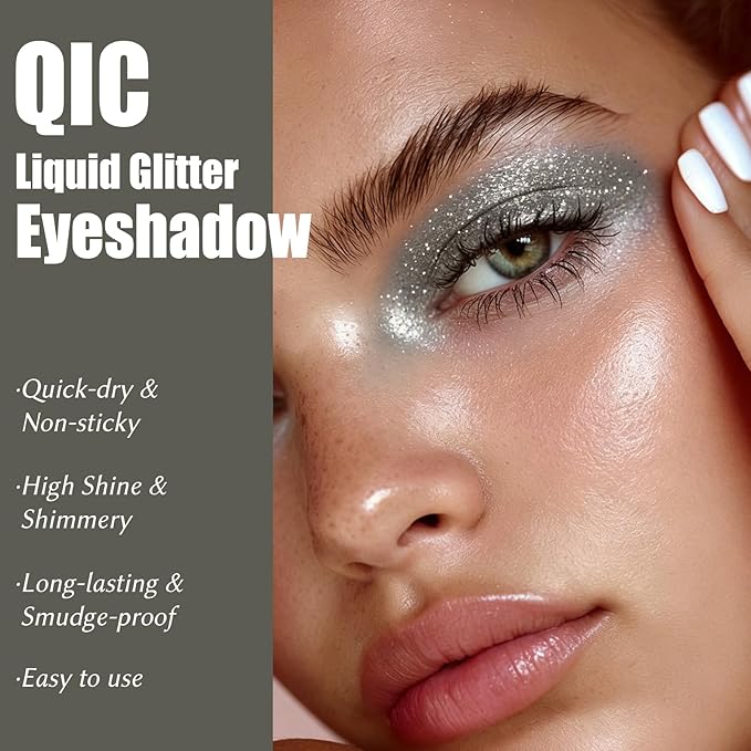 QIC Liquid Glitter Eyeshadow, Metallic & Shimmer Finish, Long Lasting, Non-Creasing, Smudge-proof, Lightweight Formula Liquid Eyeshadow for All Skin Tones, Buildable Color (01 Milky Way)