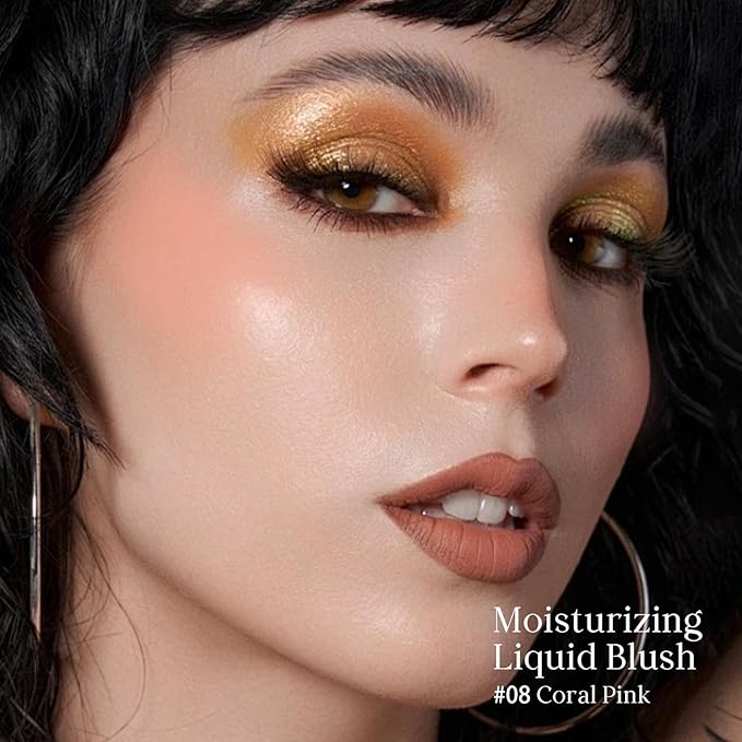 KYDA Moist Liquid Blush, Natural Dewy Finish Cheek Color with Hydrating Formula, Long-Lasting Face Blusher for Natural Glow Cheeks, Lightweight Buildable Smooth Coverage, Coral Pink