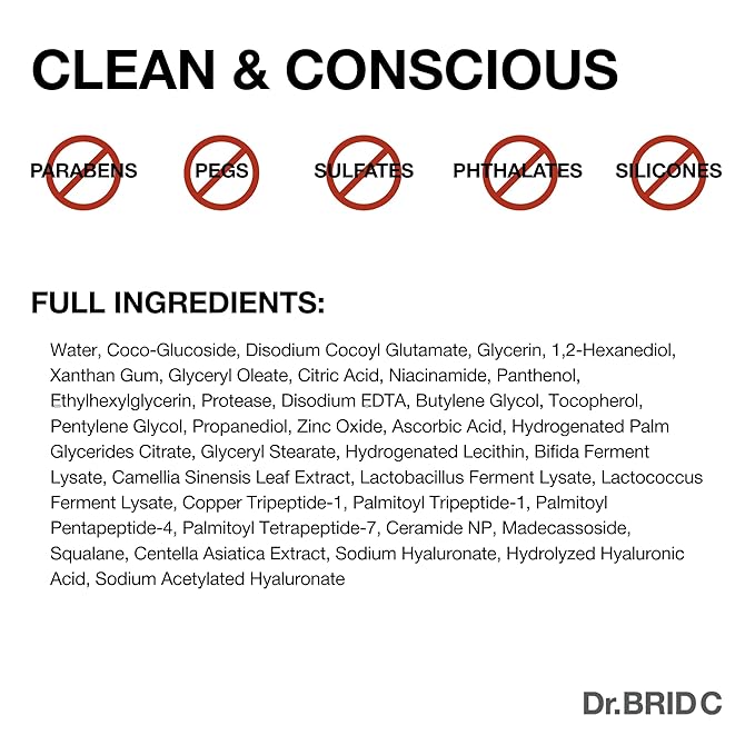 Dr.BRID C Soothing Jelly Cleanser - Amino Acid Face Wash with Peptides & Protease, Low-pH Pore Purifying & Texture Smoothing Facial Cleanser for Sensitive Skin, Fragrance-Free, 3.38 fl.oz.