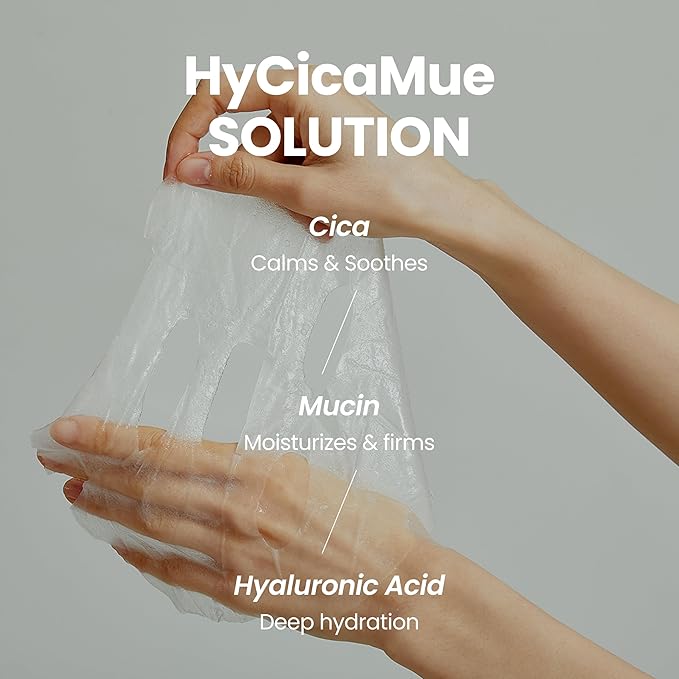 HyCicaMue Recovery Mask(10ea) | Soothing & Hydrating Sheet Masks for Sensitive Skin | Cica, Aloe Vera Leaf Extract, Hyaluronic Acid | Daily Calming & Moisture Barrier Care | Korean Face Mask