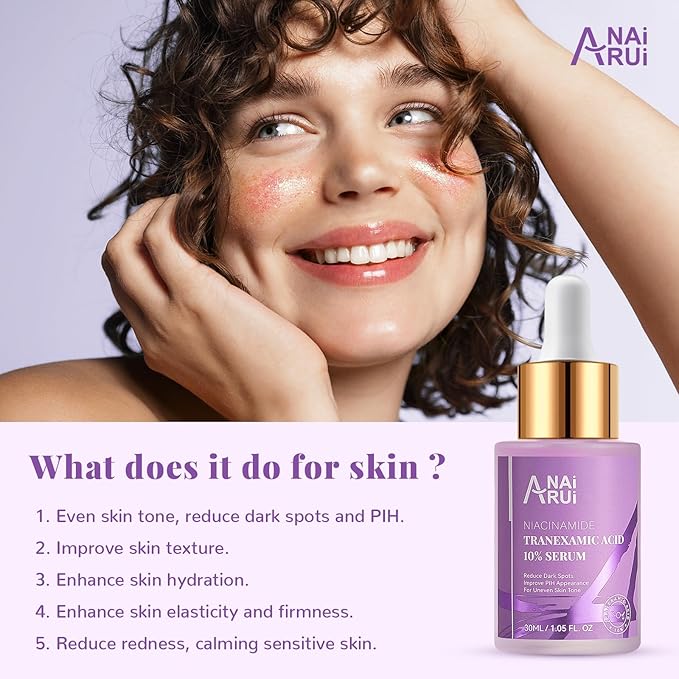 ANAI RUI 10% Tranexamic Acid Face Serum with Niacinamide, Kojic Acid, Arbutin & Ceramide, Lightweight Hydrating Serum for Uneven Skin Tone & Smooth Texture, Fragrance-Free, 1.05 Fl Oz
