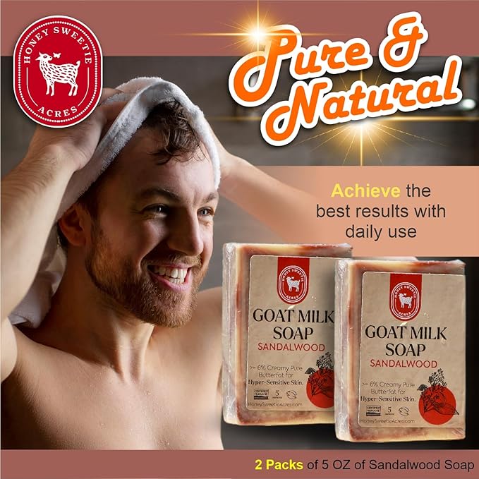Honey Sweetie Acres 2-Pack Sandalwood Goat Milk Soap - Handmade 5 oz Bar, Made with Natural Ingredients, Moisturizing & Gentle, Made in the USA