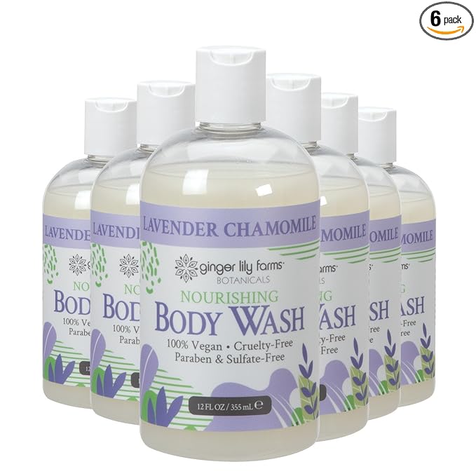 Ginger Lily Farms Botanicals Nourishing Body Wash, 100% Vegan & Cruelty-Free, Lavender Chamomile Scent, 12 Fl Oz (Pack of 6)
